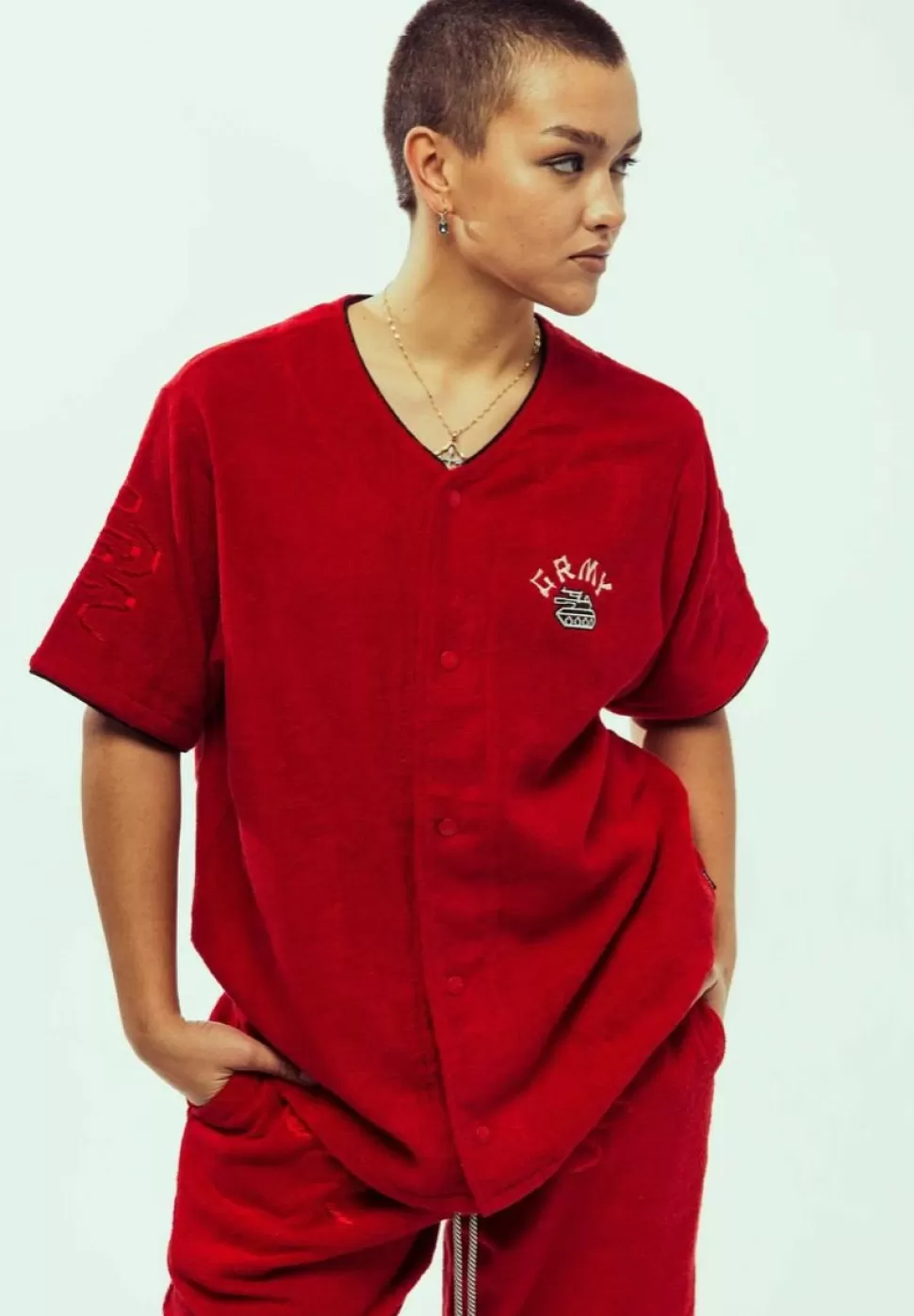 Ss24*Grimey Camisa De Baseball Lucky Dragon Terry Towelling - Red - Ss24