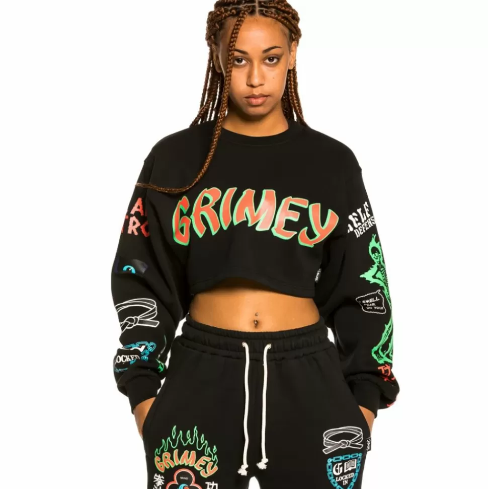 Sweatshirts*Grimey "Destroy All Fear" Girl Crop Crewneck - Black - Fall 21