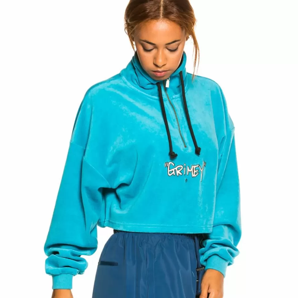 Sweatshirts*Grimey "Gem Cutting" Girl High Neck Velvet Crop Top - Blue - Fall 21