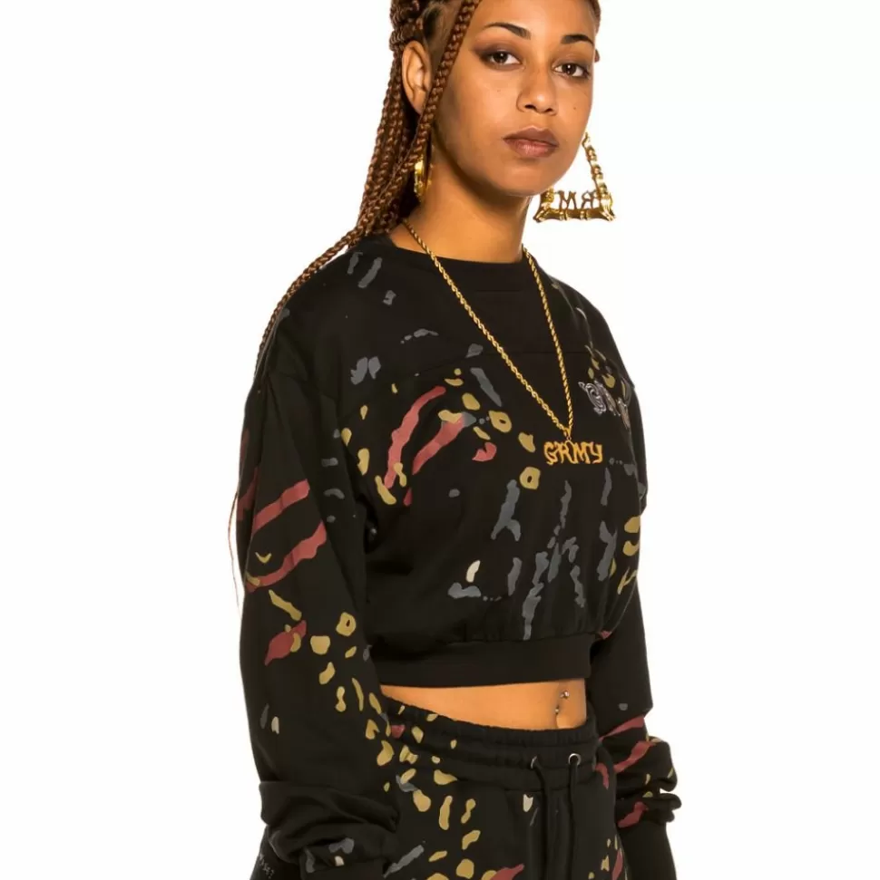 Tees & Tops*Grimey "Jazz Thing" All Over Print Long Sleeve Crop Top - Black - Fall 21