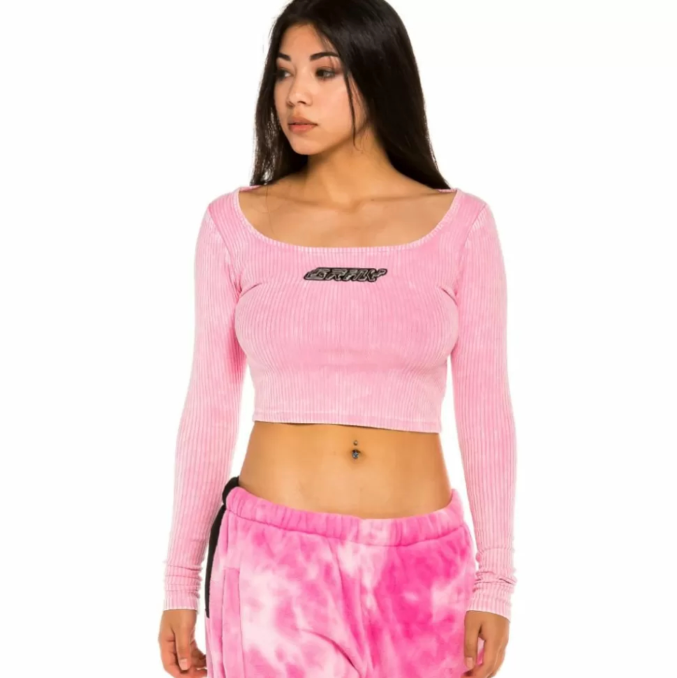 Tees & Tops*Grimey "Space Lady" Long Sleeve Crop Top - Bleached Pink - Winter 21