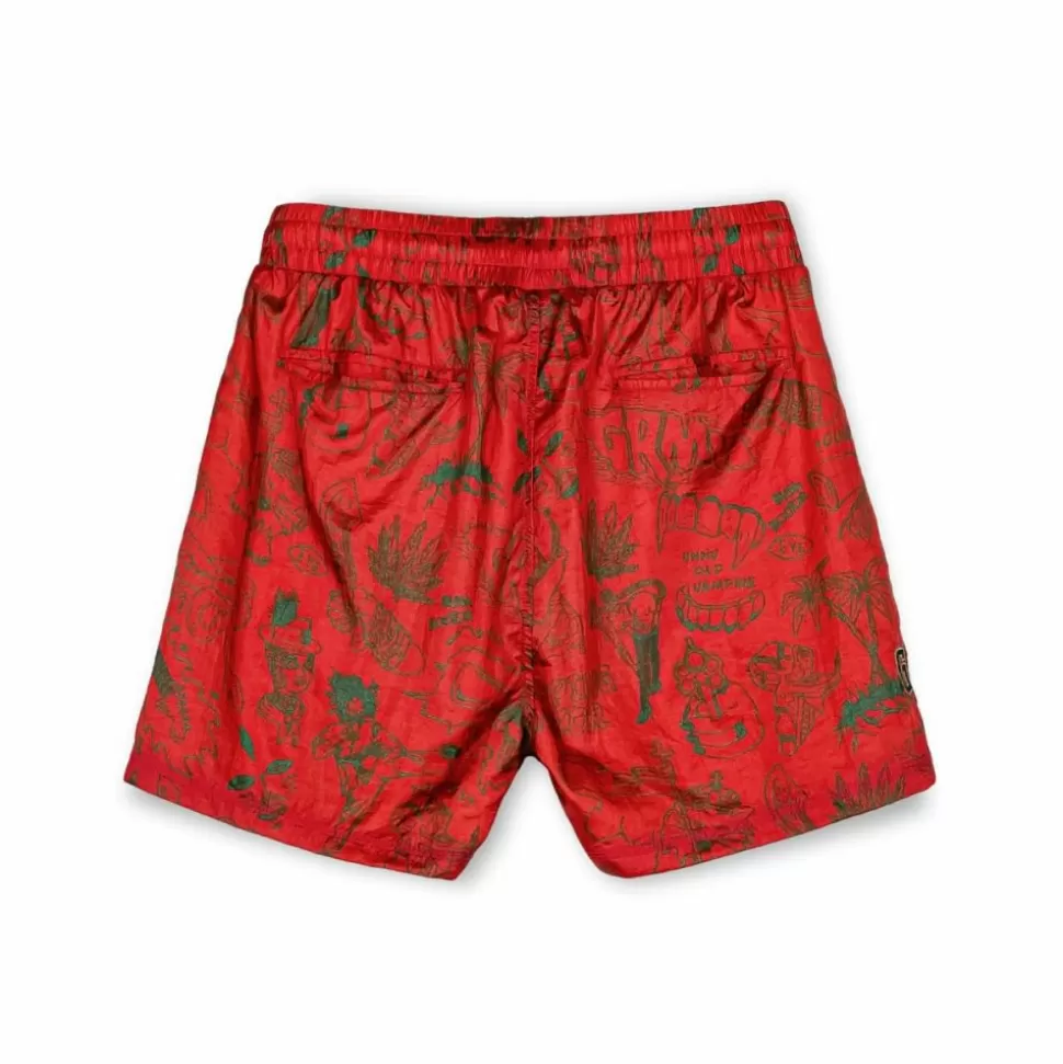 Shorts*Grimey The Toughest Satin Shorts - Red - Spring 23
