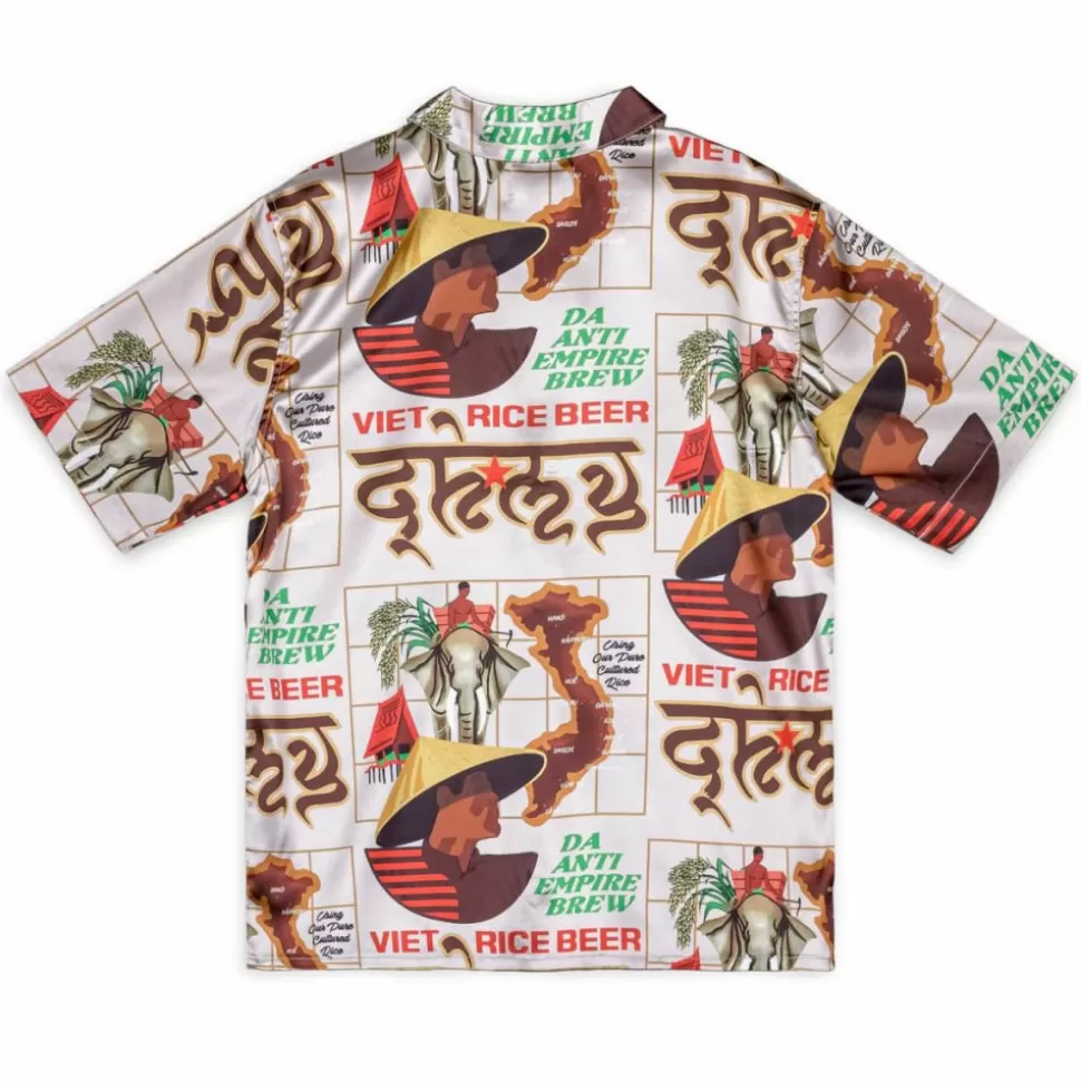 Shirts*Grimey Viet Cong Beer Satin Button Up Shirt - White - Summer 23