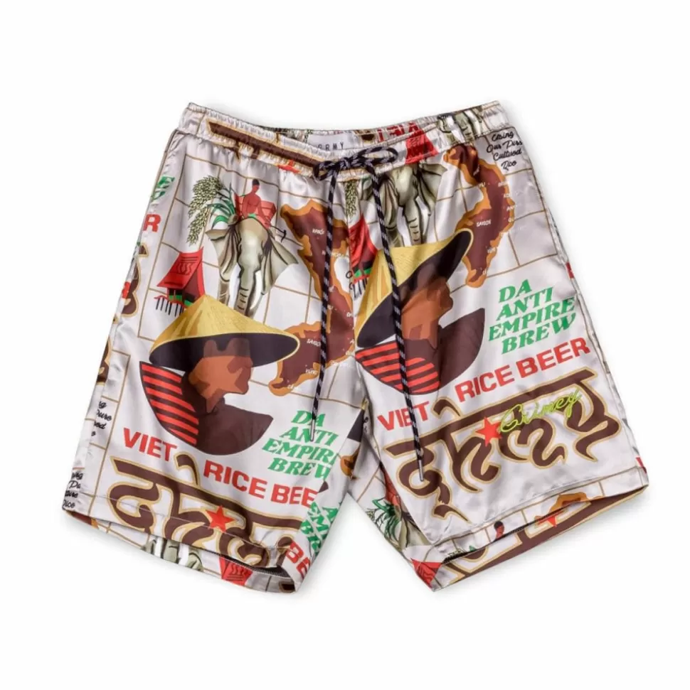 Shorts*Grimey Viet Cong Beer Satin Short - White - Summer 23