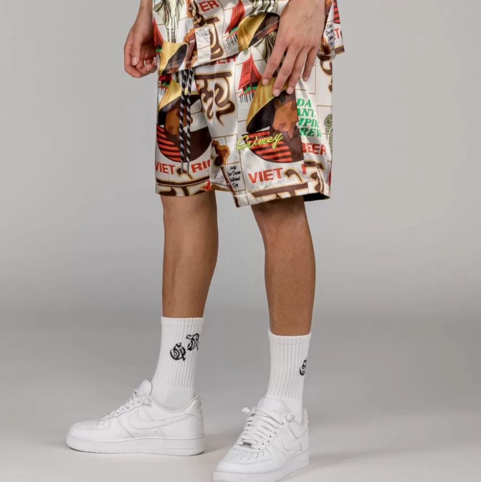 Shorts*Grimey Viet Cong Beer Satin Short - White - Summer 23