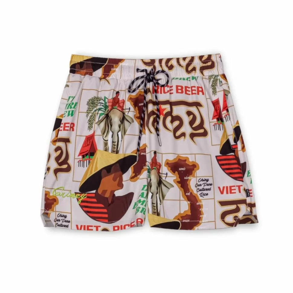 Swimwear*Grimey Viet Cong Beer Swimming Short - White - Summer 23