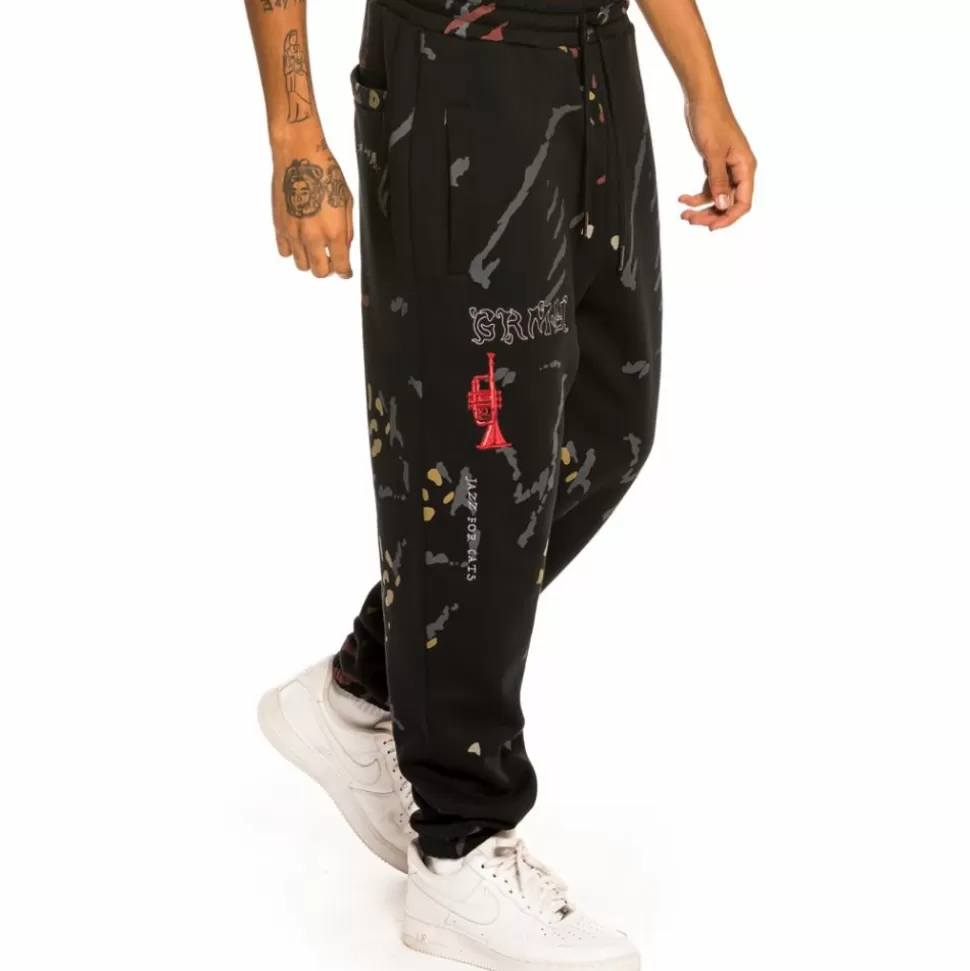 Pants*Grimey Pantalon "Jazz Thing All Over Print" Sweatpants - Black - Fall 21