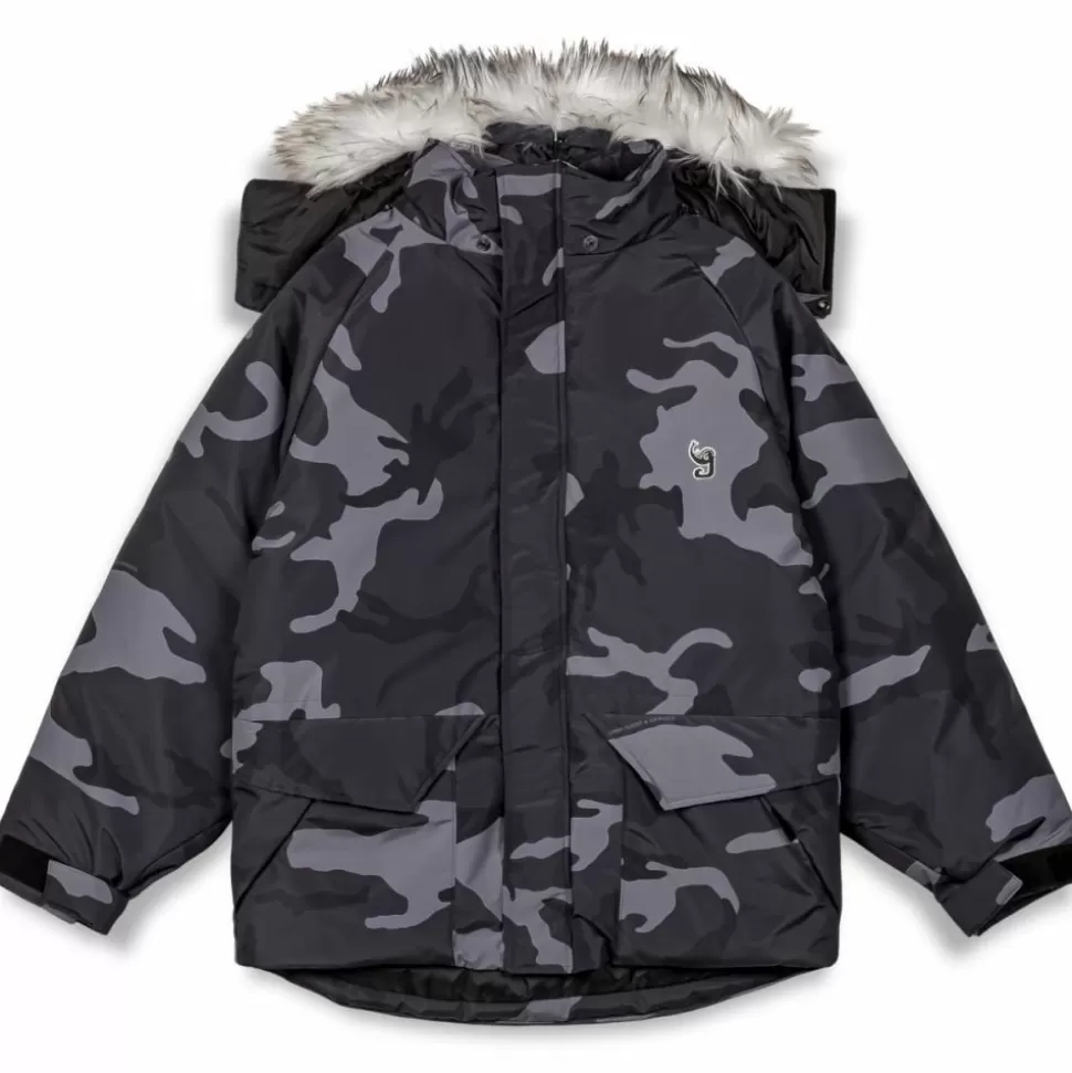 Recycled*Grimey Parka All Over Print Tusker Temple Puffer - Black - Fw23
