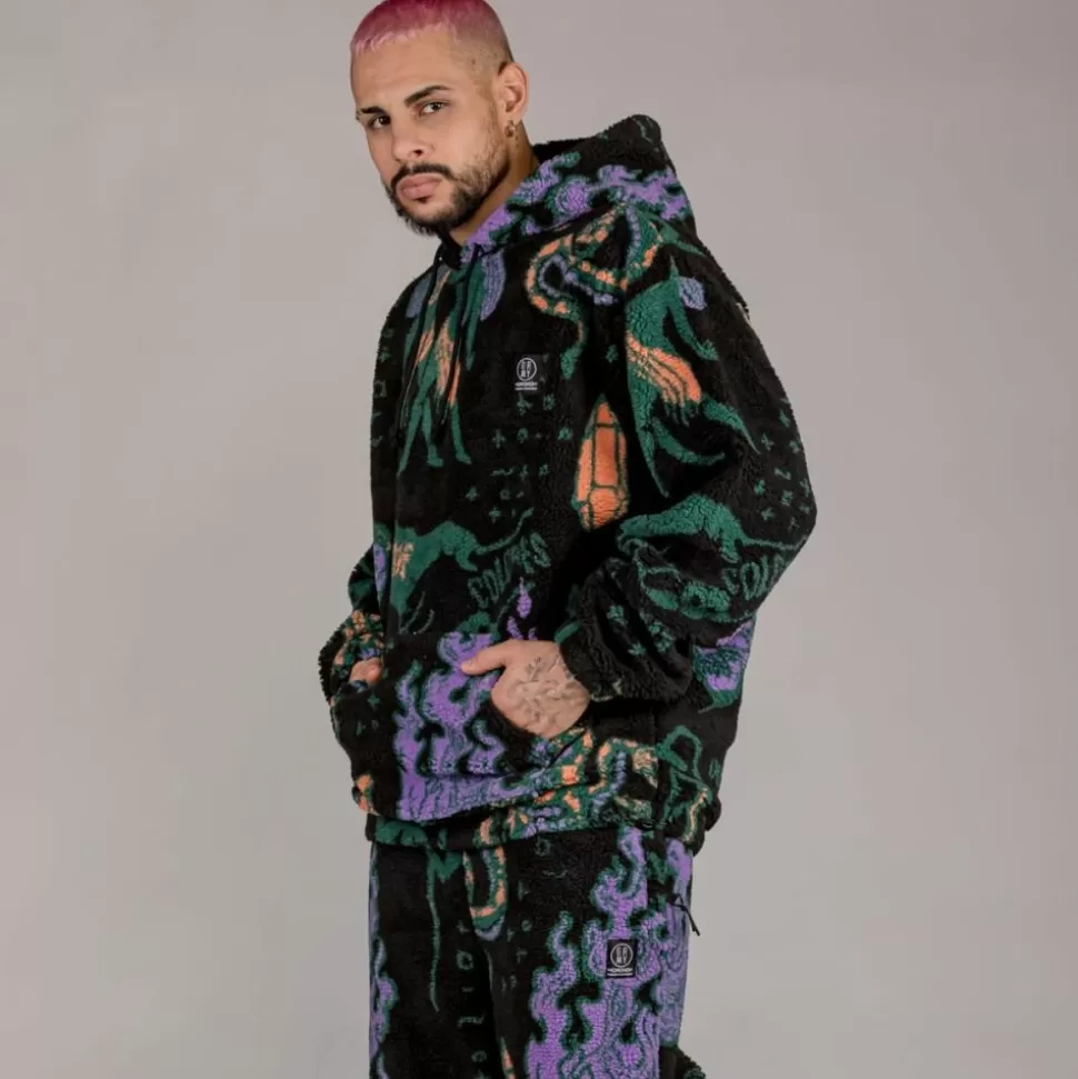 Recycled*Grimey Sudadera Lost Boys All Over Sherpa Hoodie - Black - Winter 22