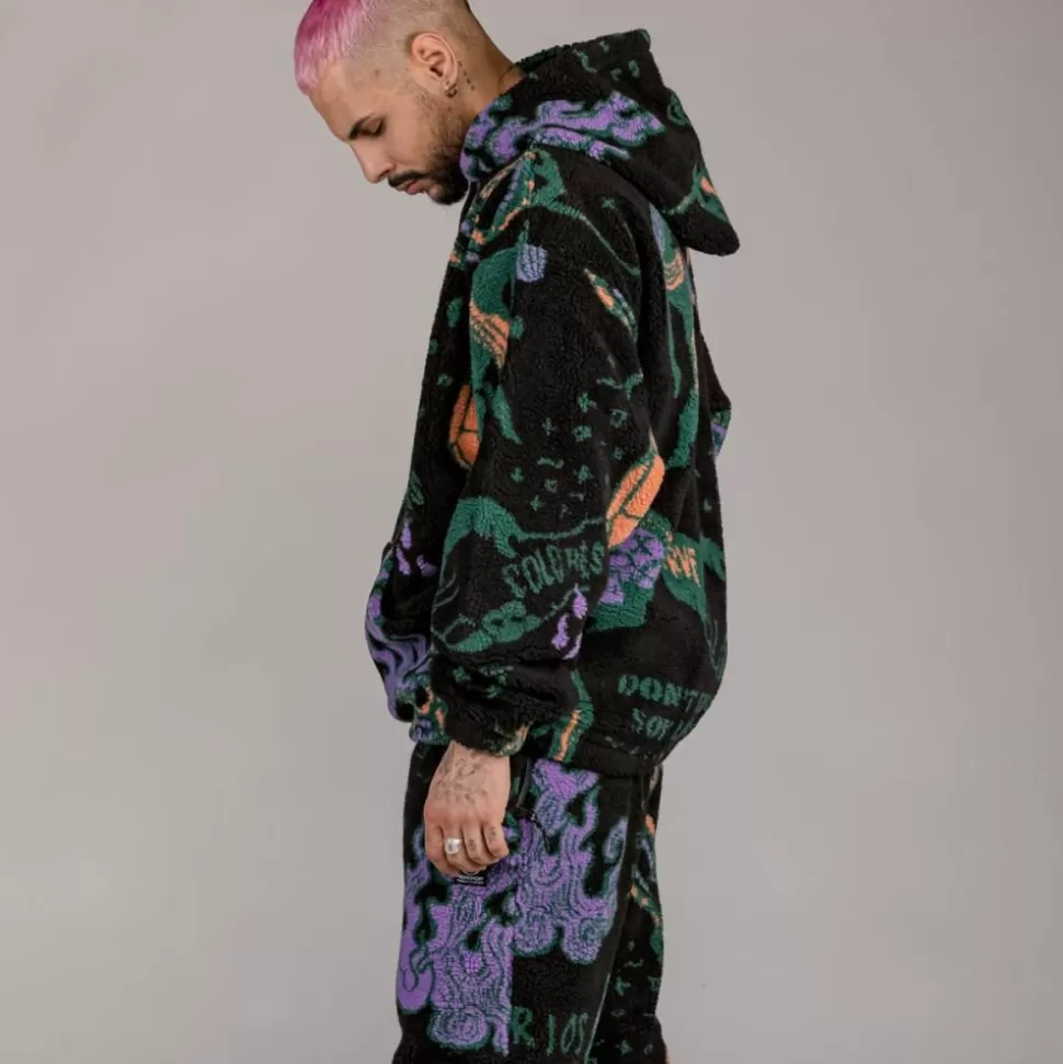 Recycled*Grimey Sudadera Lost Boys All Over Sherpa Hoodie - Black - Winter 22