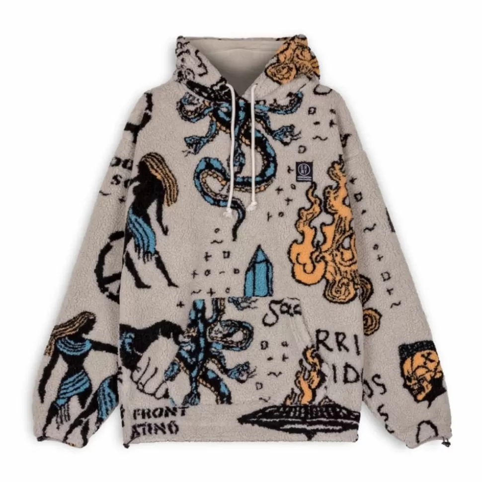 Recycled*Grimey Sudadera Lost Boys All Over Sherpa Hoodie - Cream - Winter 22